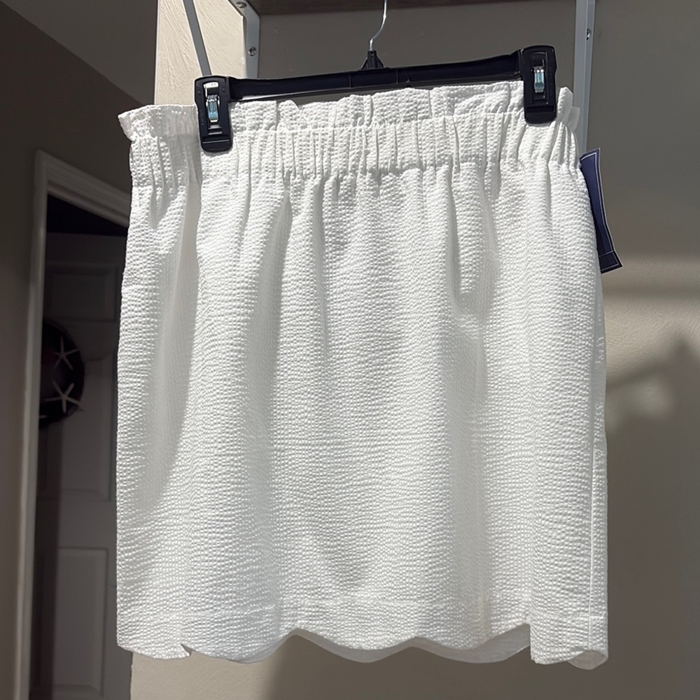 NWT Lauren James White Sear Sucker Scalloped Skirt Size Large